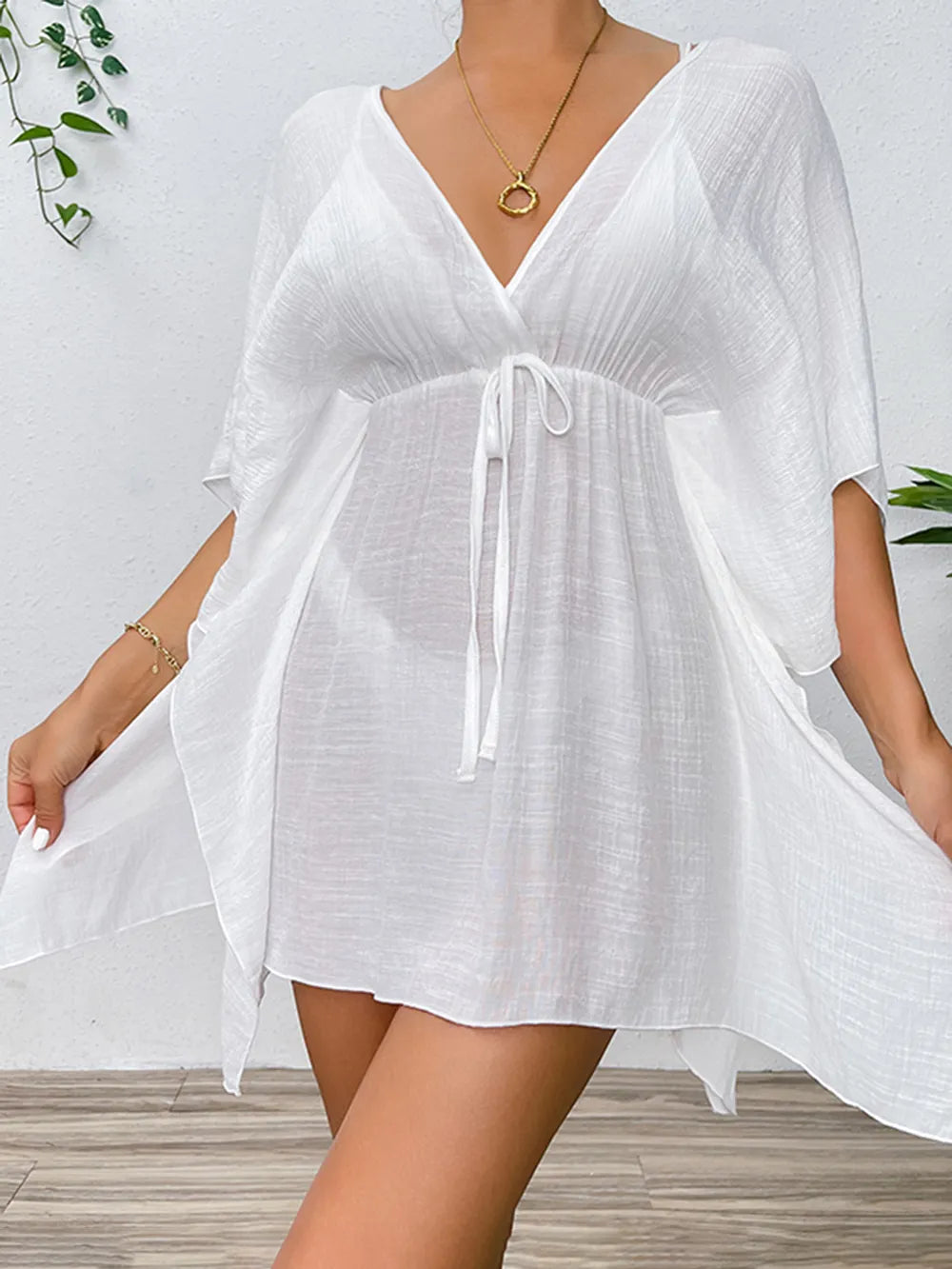 Tied Surplice Half Sleeve Cover Up