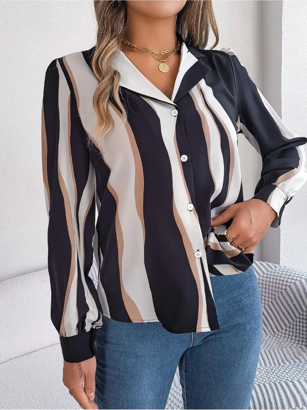 Printed Button Up Long Sleeve Shirt