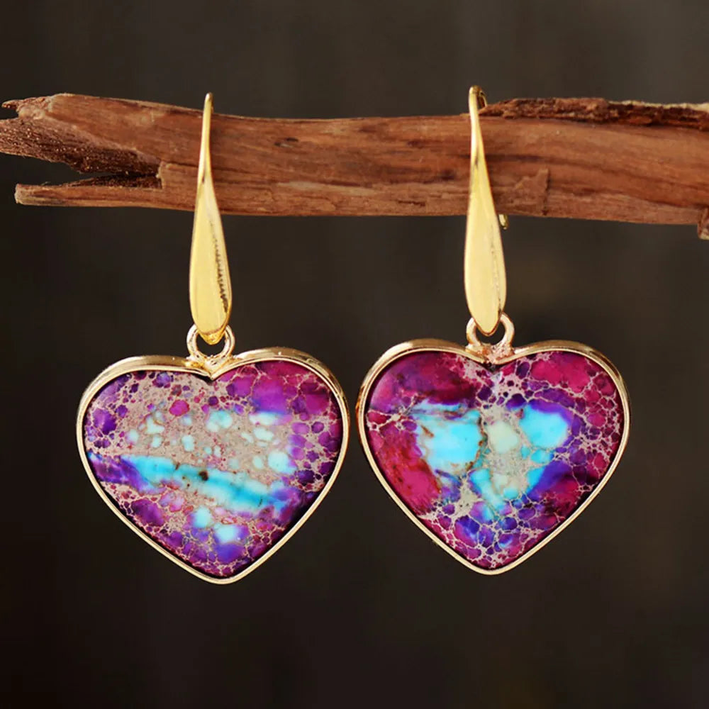 Natural Stone Heart Drop Earrings