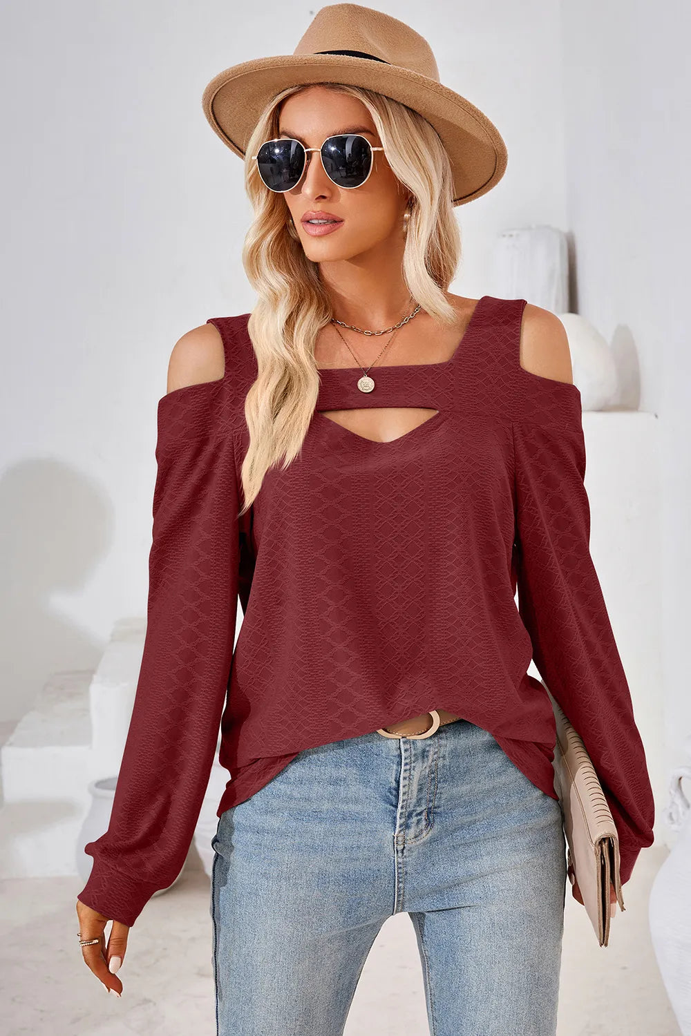 Cutout Square Neck Cold Shoulder T-Shirt