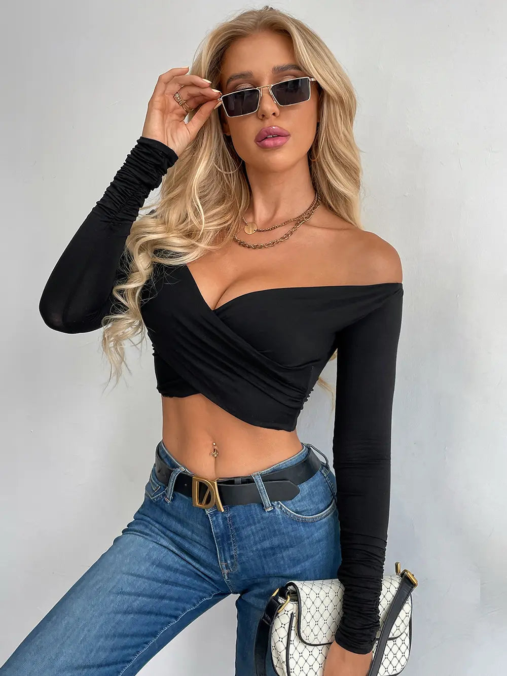 Crisscross Long Sleeve Cropped Top