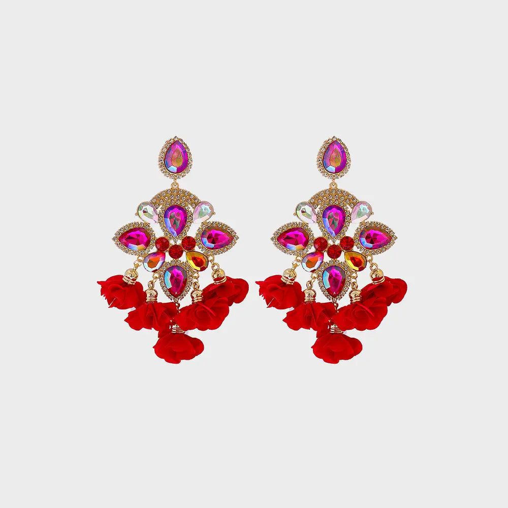 Flower Shape Rhinestone Alloy Dangle Earrings