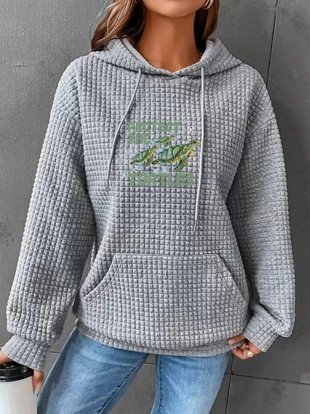 Full Size Turtle Graphic Drawstring Hoodie