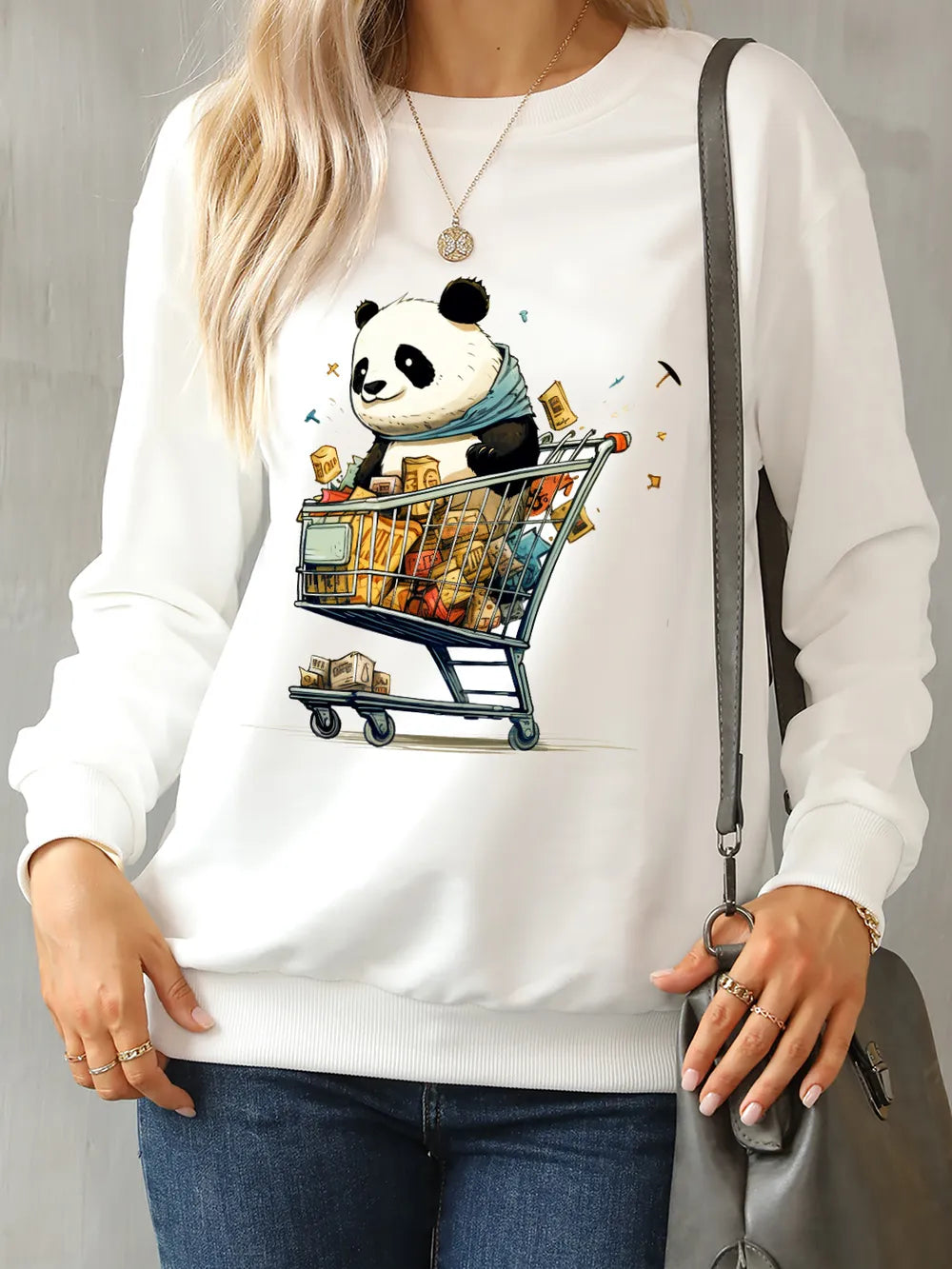 Panda Round Neck Dropped Shoulder Sweatshirt