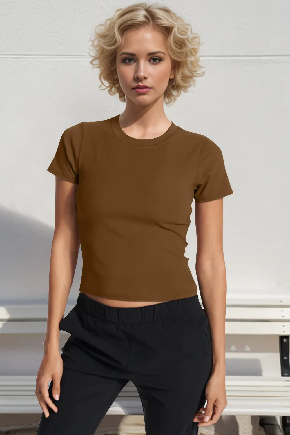 Basic Full Size Lyocell Short Sleeve Cropped T-Shirt with Bra Pads