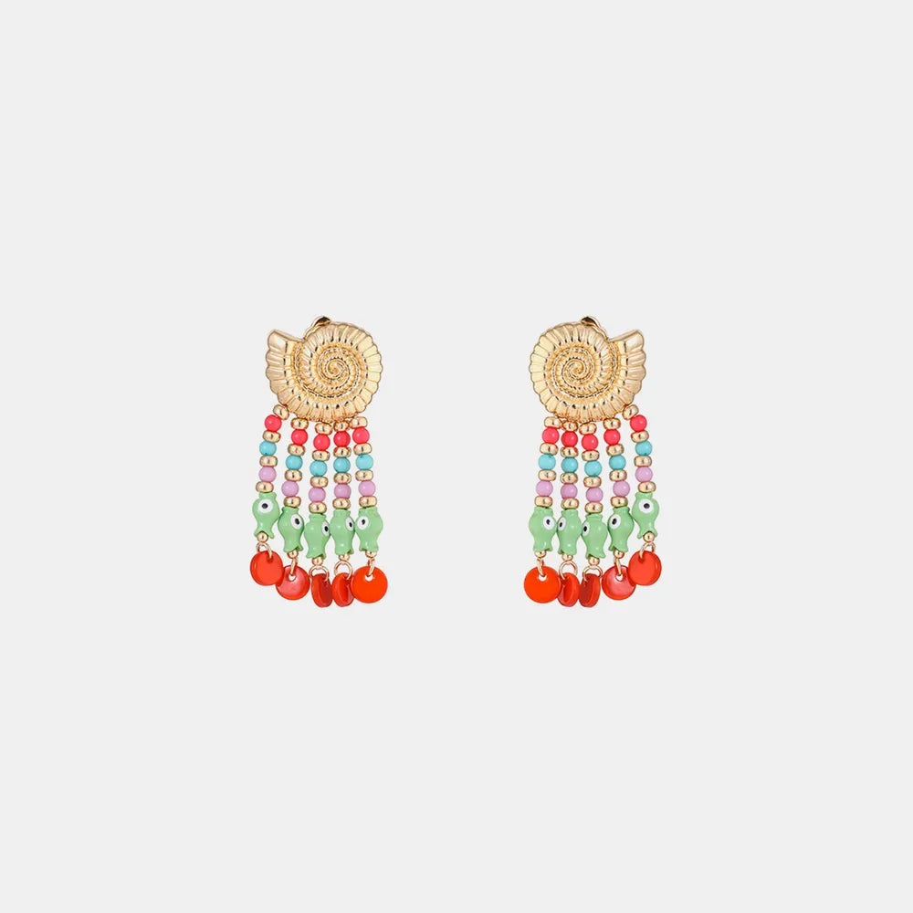 Shell & Tassel Alloy Dangle Earrings