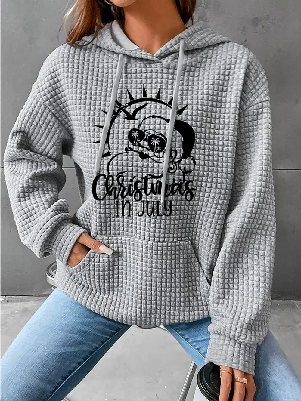 Full Size CHRISTMAS IN JULY Drawstring Long Sleeve Hoodie