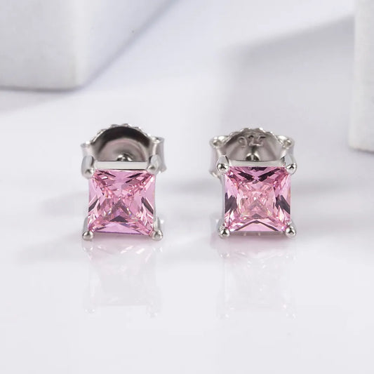 925 Sterling Silver Square Zircon Earrings