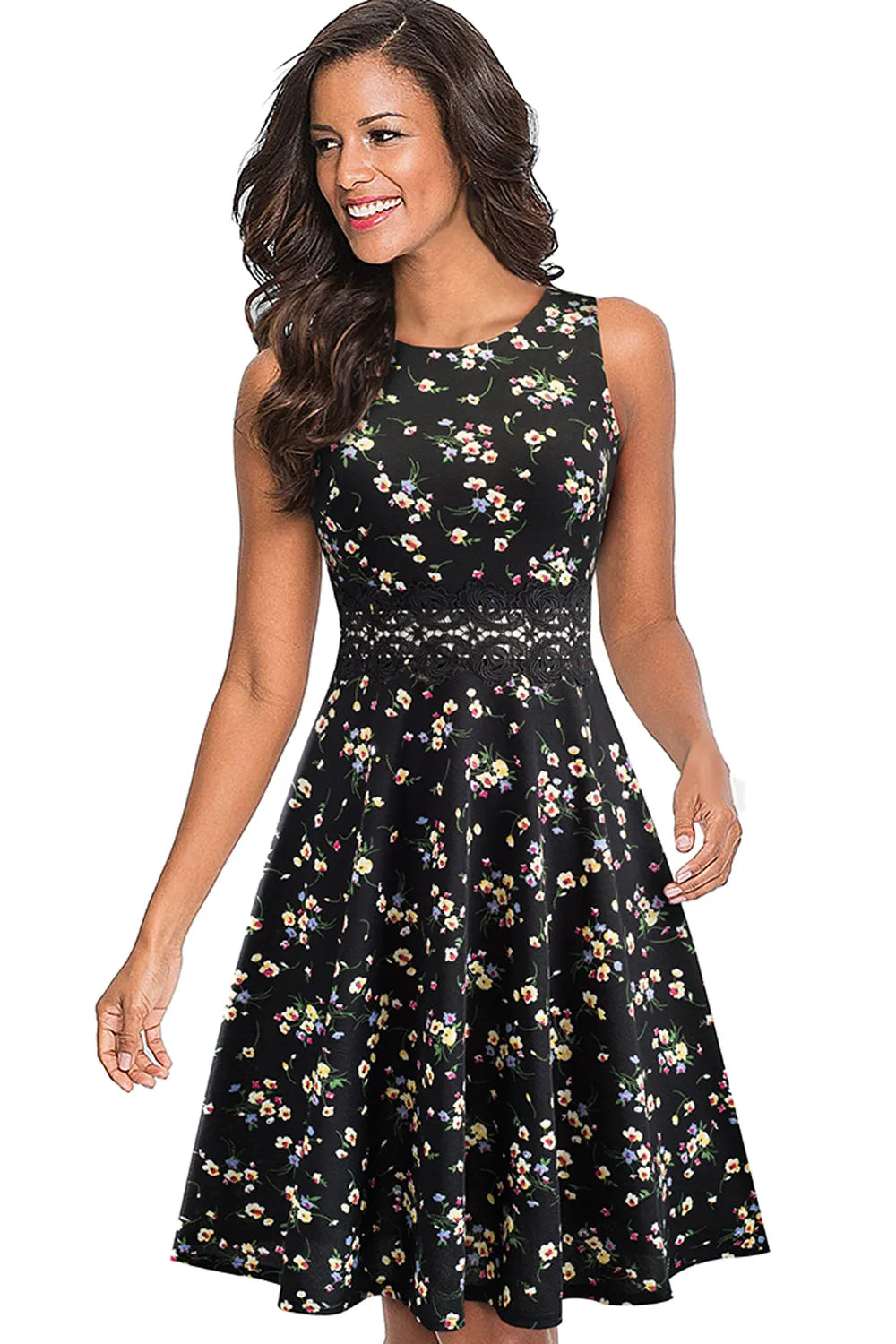 Printed Smocked Waist Sleeveless Dress