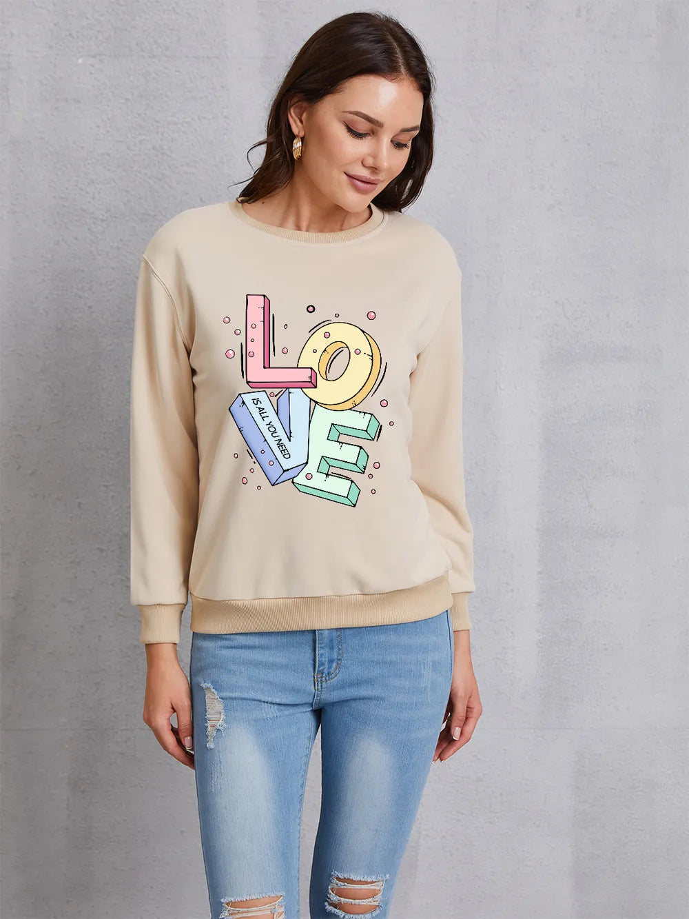 LOVE Round Neck Long Sleeve Sweatshirt