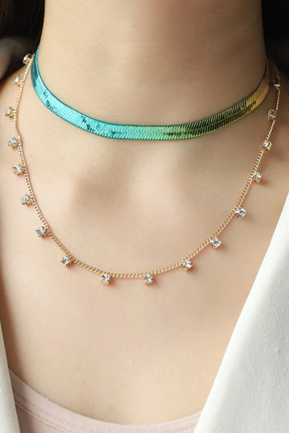 Gradient Herringbone Chain Double-Layered Necklace