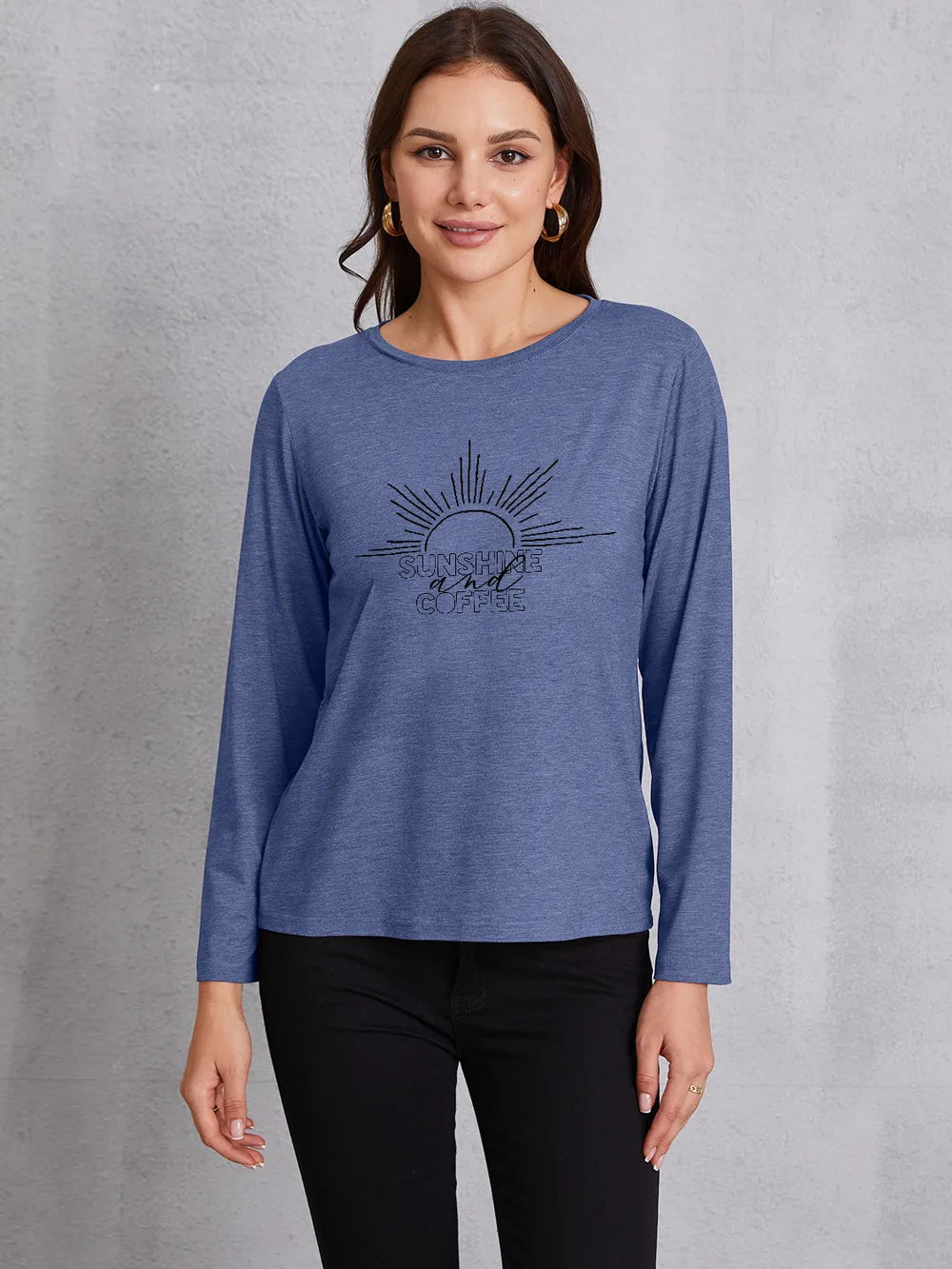 SUNSHINE COFFE Round Neck Long Sleeve T-Shirt