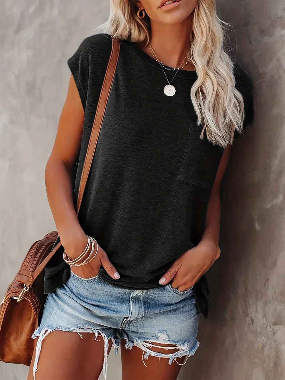 Full Size Round Neck Cap Sleeve T-Shirt