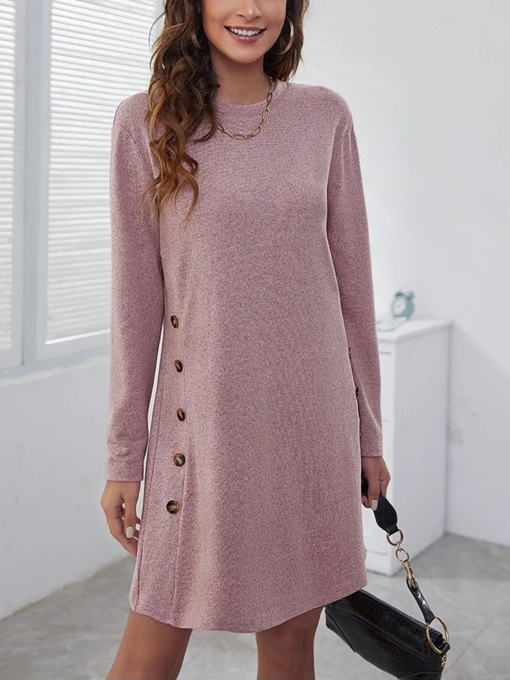 Round Neck Long Sleeve Mini Dress