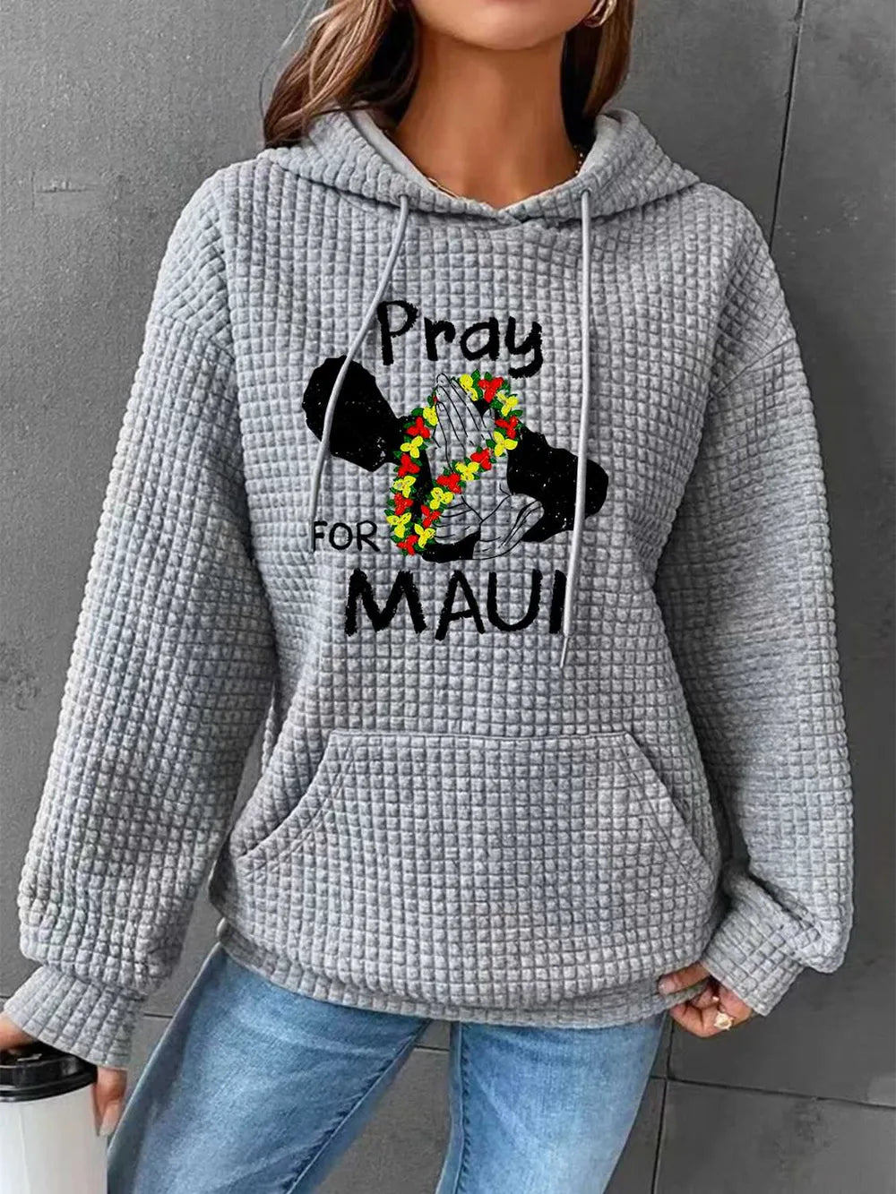 Full Size PRAY FOR MAUI Graphic Drawstring Hoodie