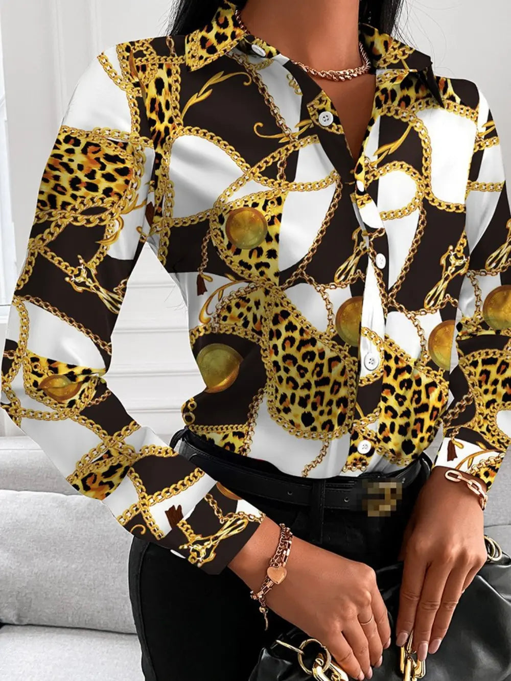 Printed Collared Neck Long Sleeve Shirt