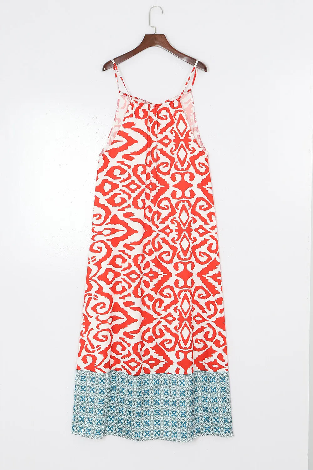 Printed Spaghetti Strap Straight Neck Dress