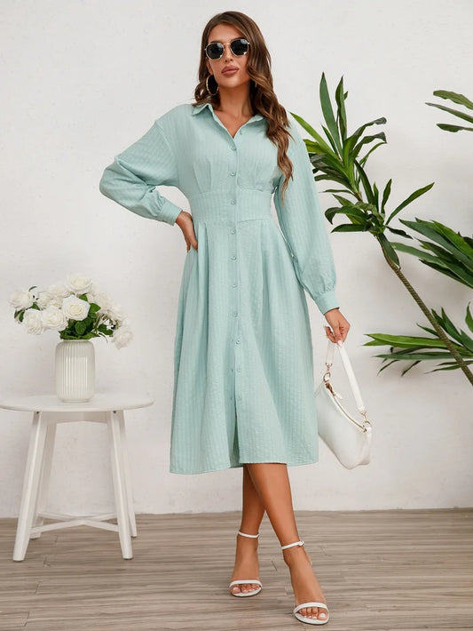 Long Sleeve Midi Shirt Dress