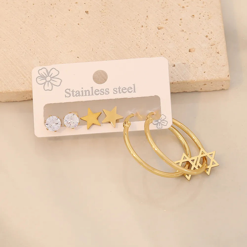 3 Piece Gold-Plated Stainless Steel Earrings