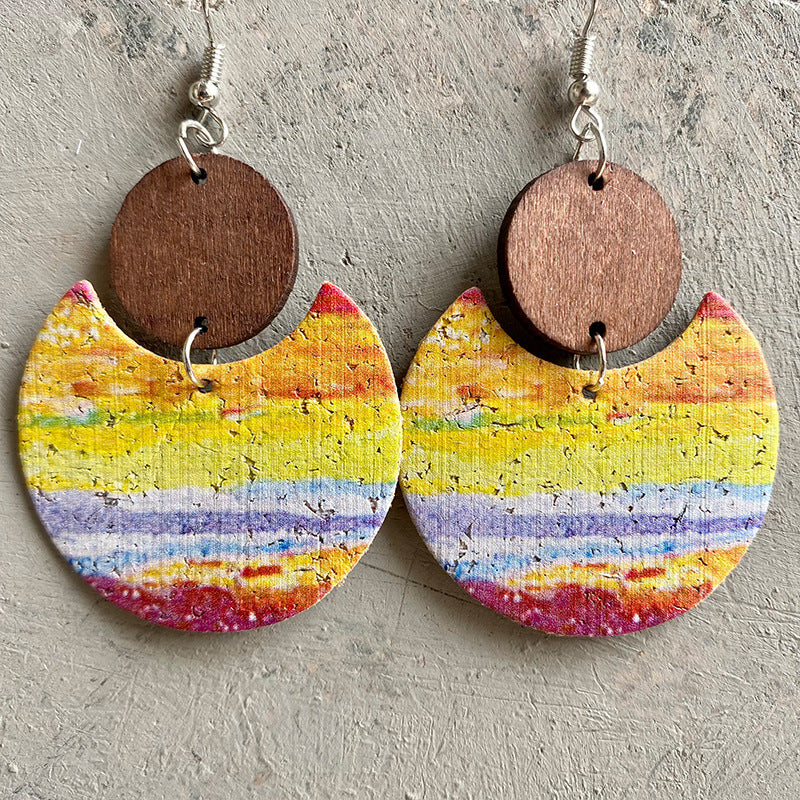 Wood & PU Drop Earrings