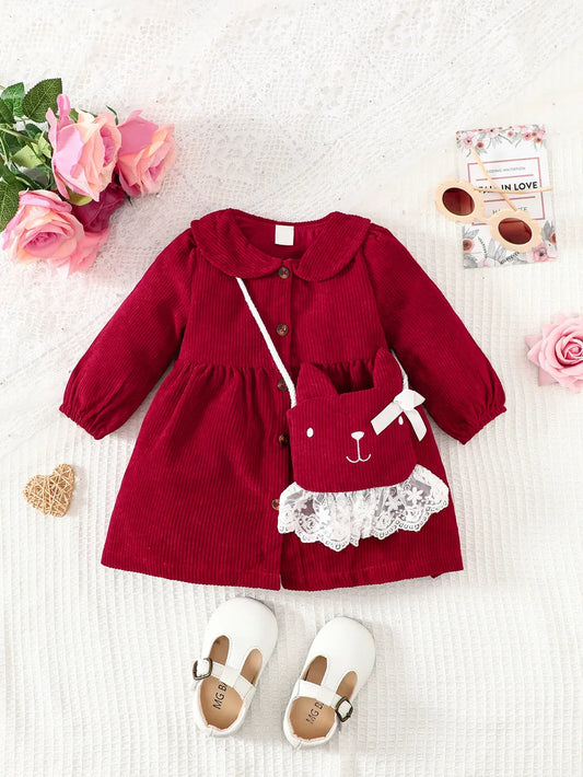 Peter Pan Collar Buttoned Long Sleeve Dress