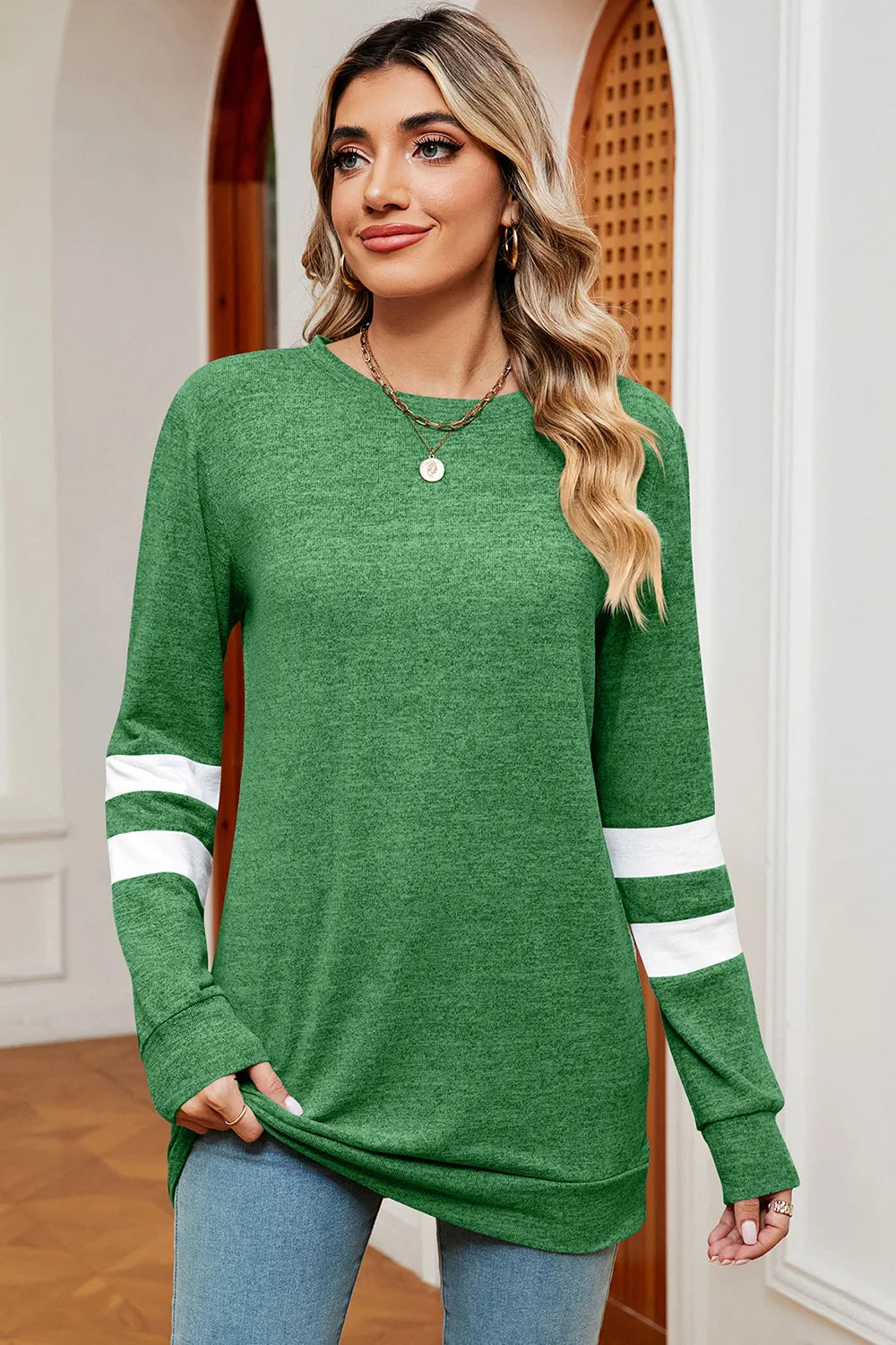 Striped Heathered Round Neck T-Shirt