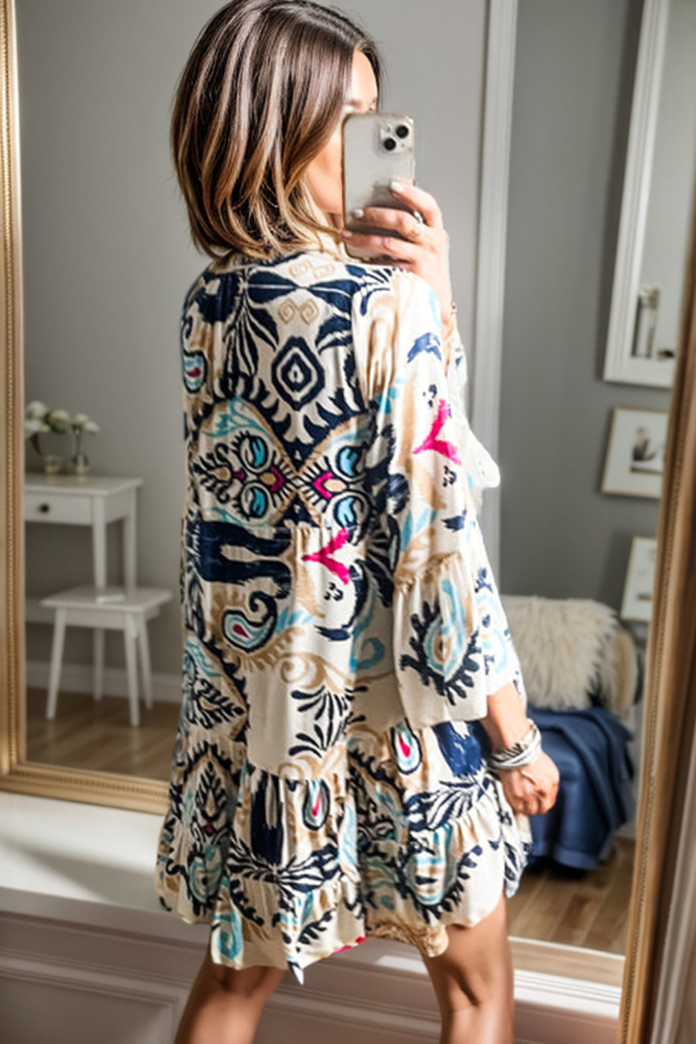 Printed Button Up Mini Dress