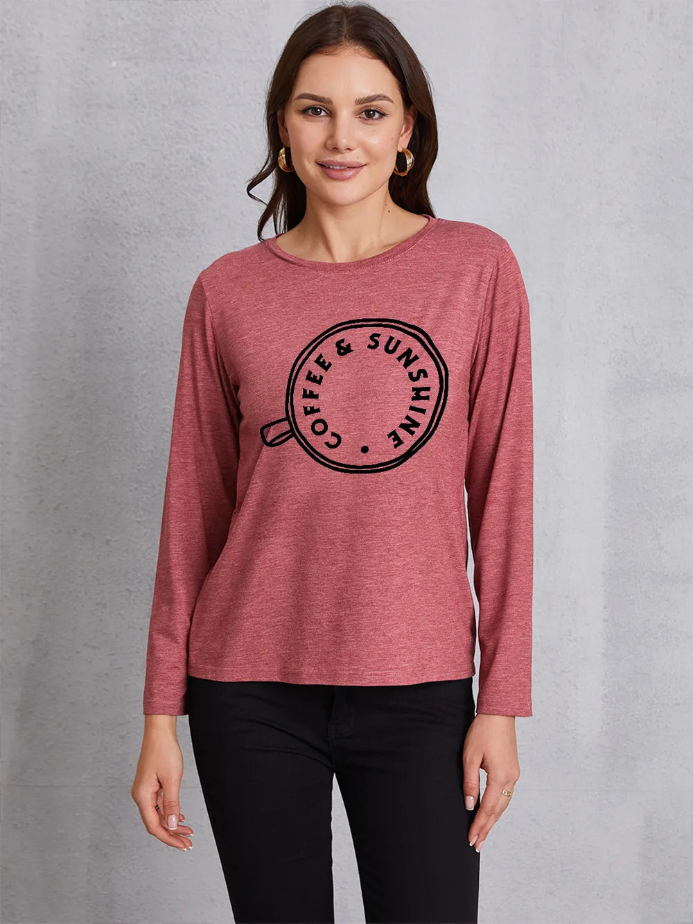 COFFEE SUNSHINE Round Neck Long Sleeve T-Shirt