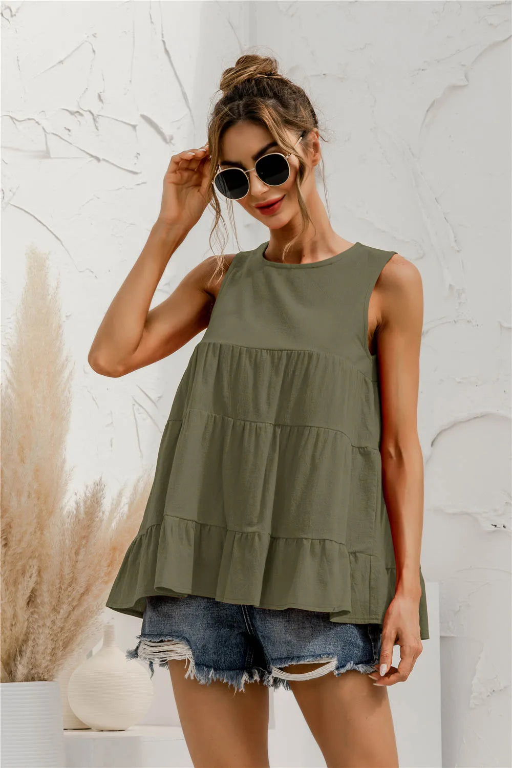 Round Neck Tiered Tank