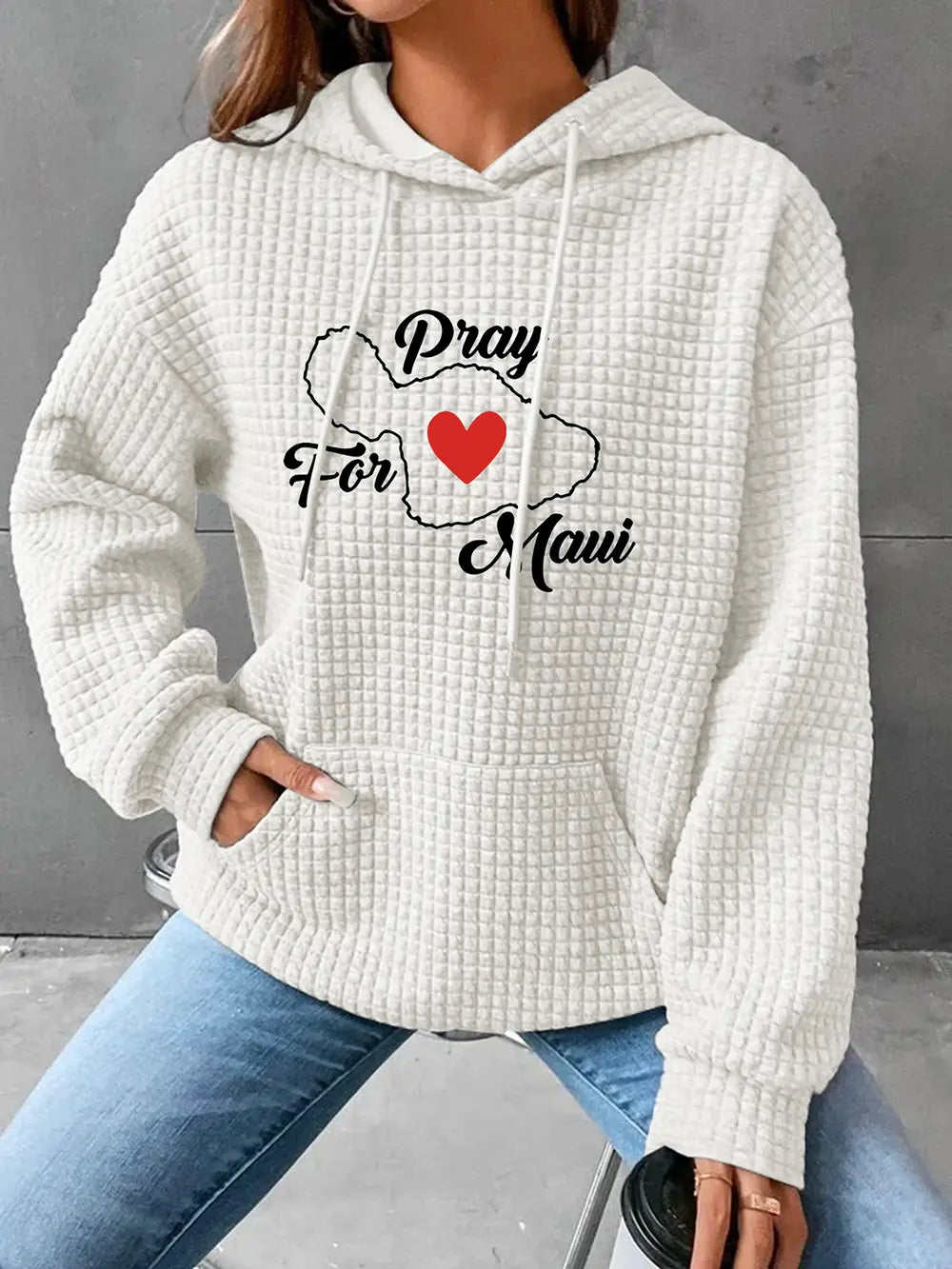Full Size Graphic Textured Hoodie with Pocket