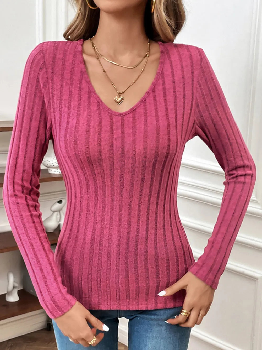 V-Neck Long Sleeve Top