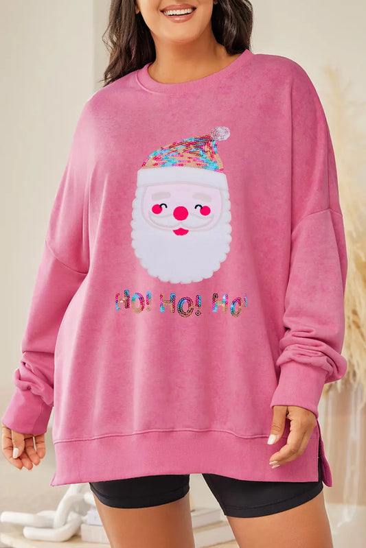 Plus Size Santa Claus Sequin Round Neck Sweatshirt