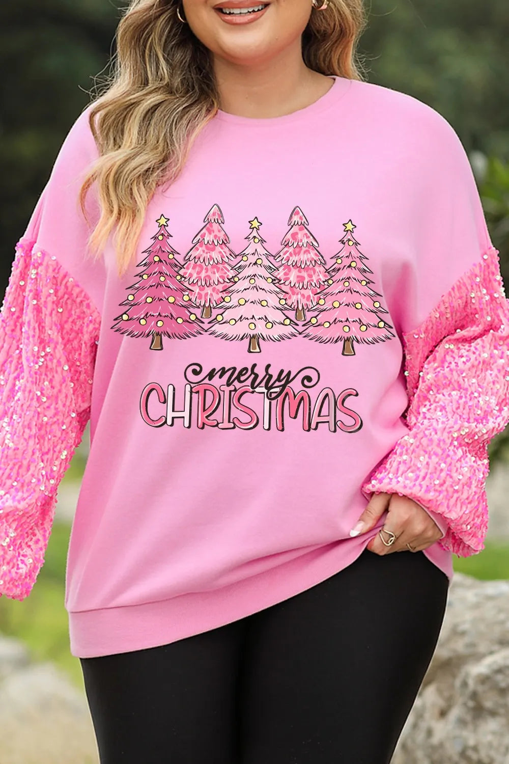 Plus Size MERRY CHRISTMAS Sequin Round Neck Sweatshirt