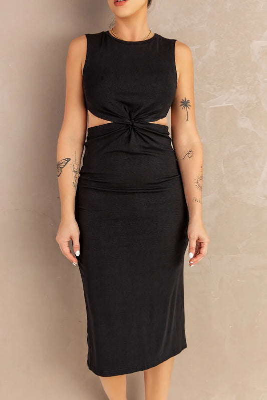 Twist Front Cutout Sleeveless Midi Dress