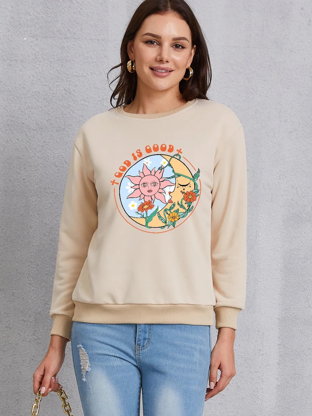 Graphic Round Neck Dropped Shoulder Sweatshirt