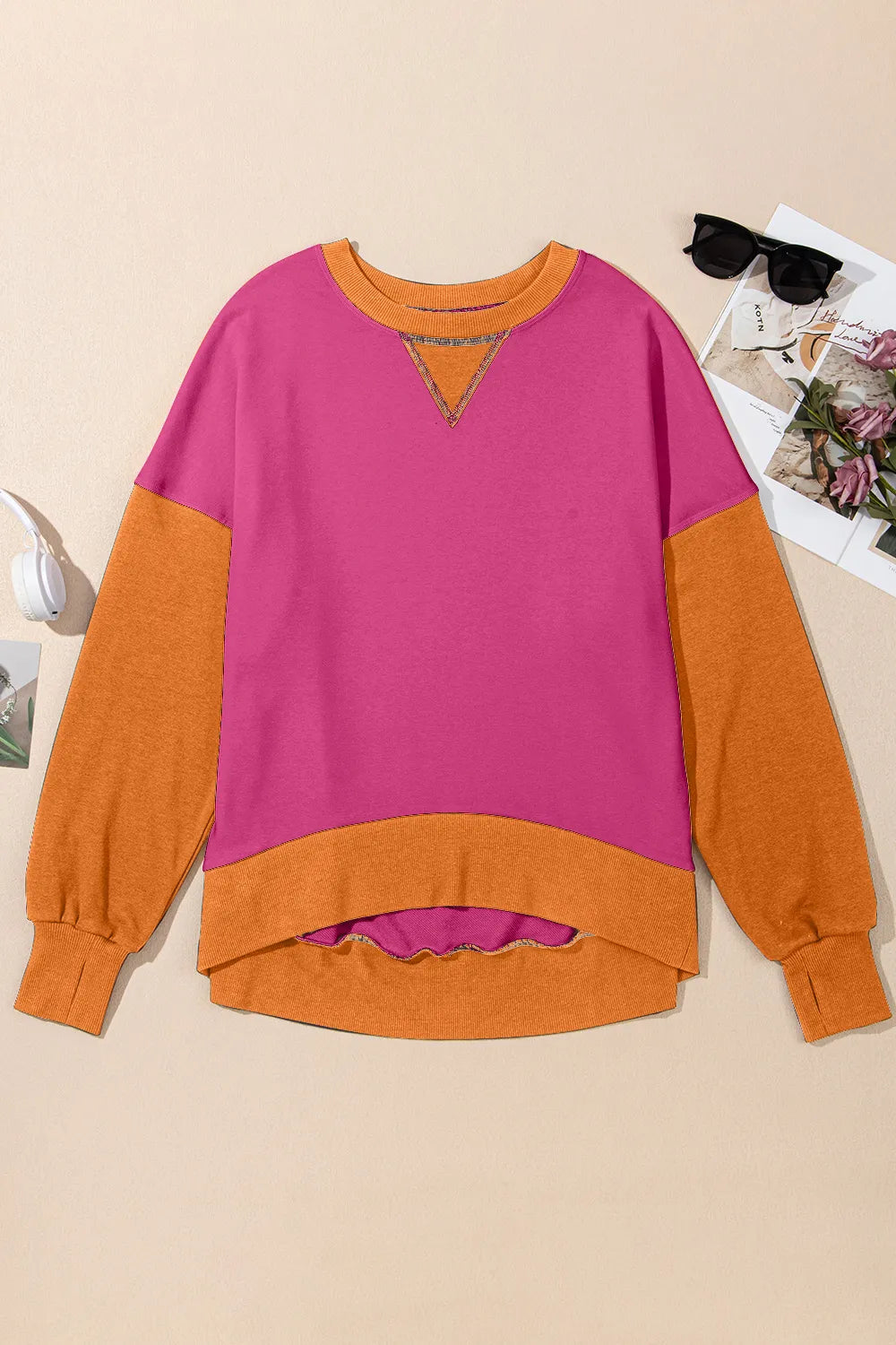 Contrast Round Neck Long Sleeve Sweatshirt