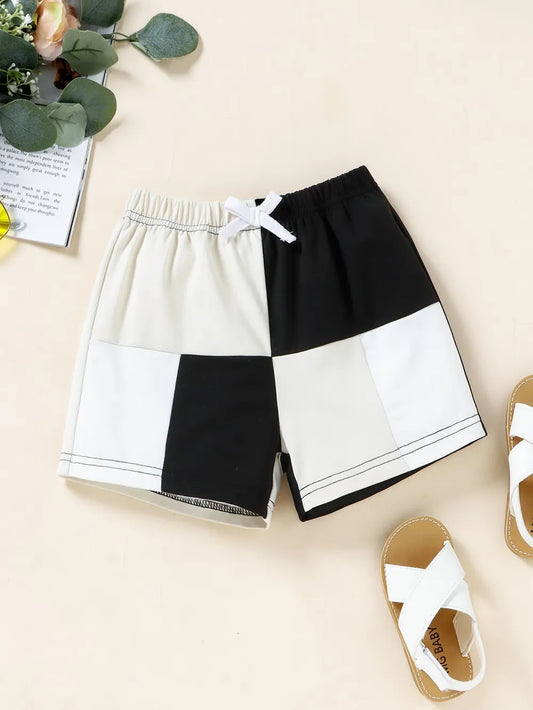 Color Block Elastic Waist Shorts