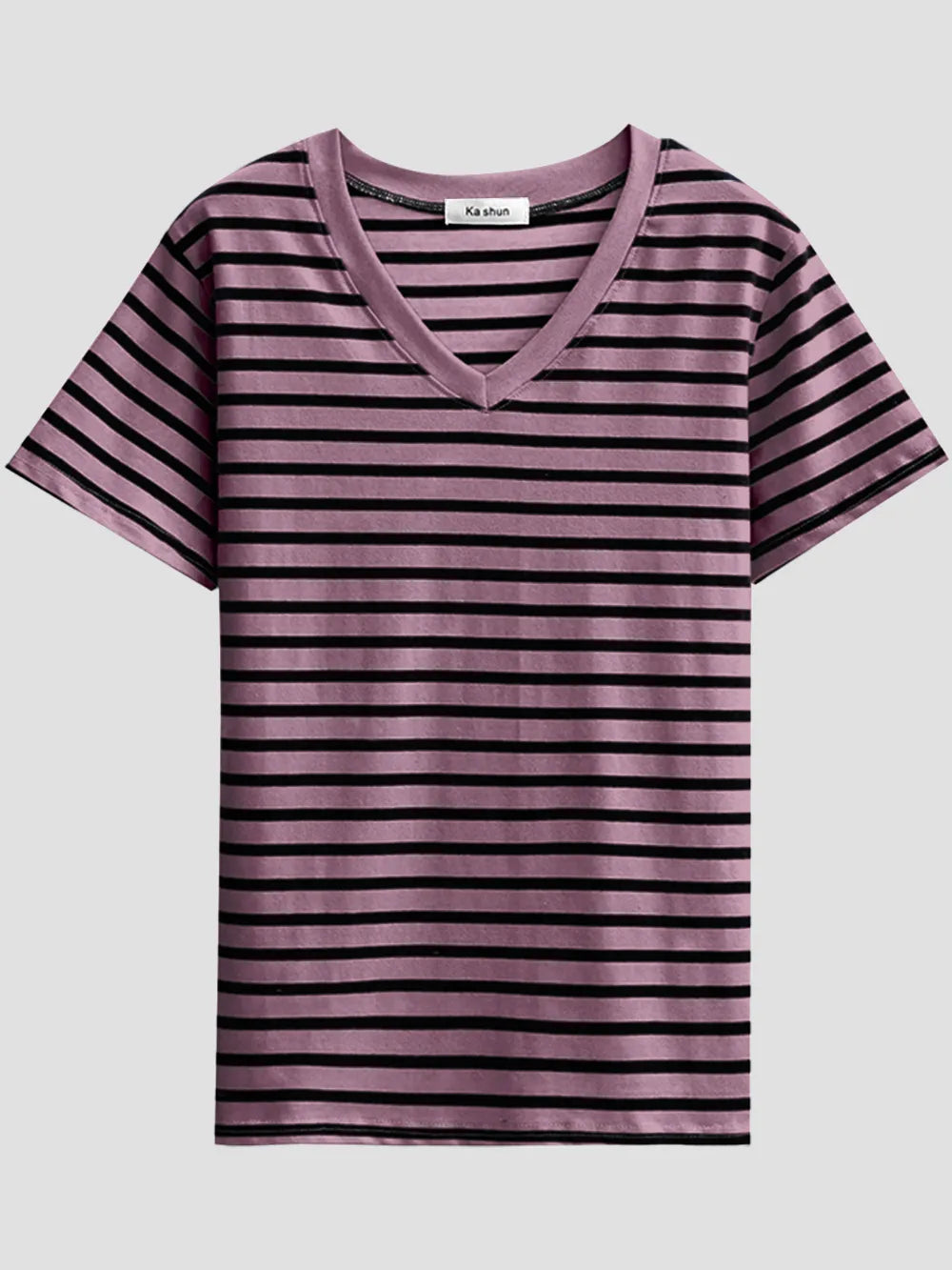 Plus Size Striped V-Neck Short Sleeve T-Shirt