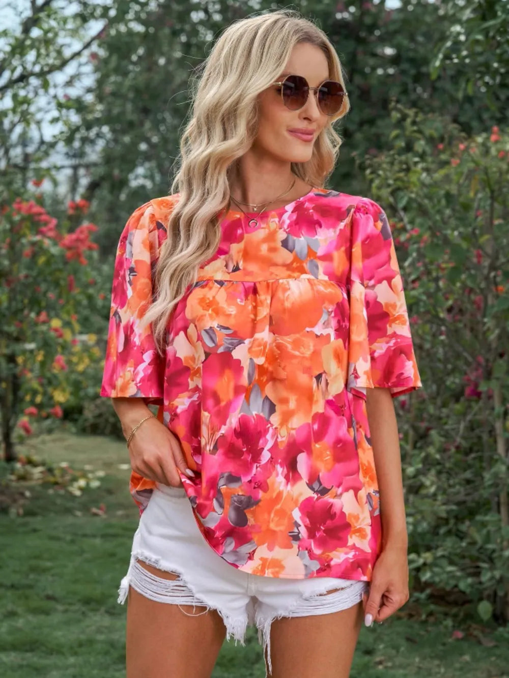 Printed Round Neck Half Sleeve Blouse