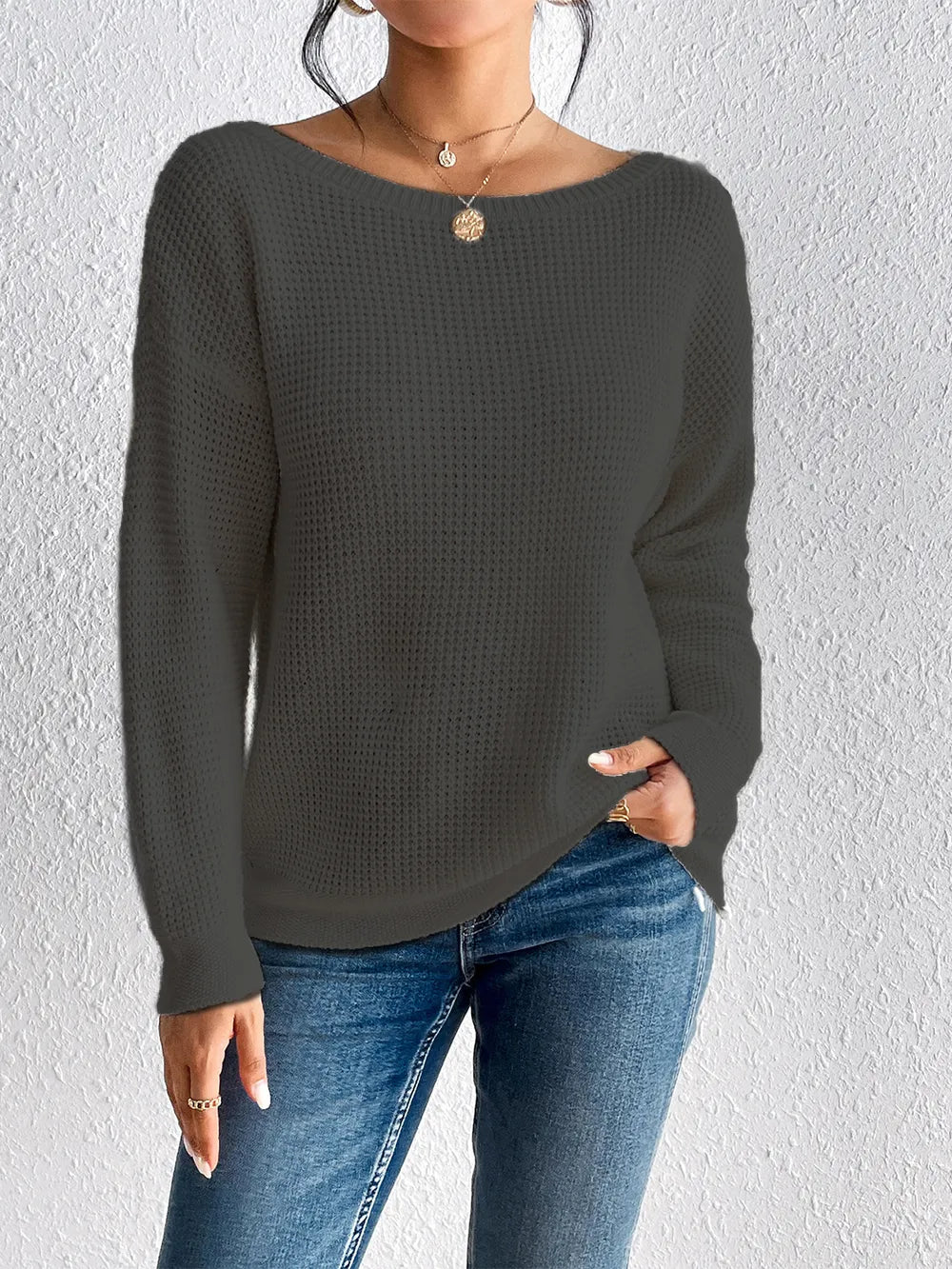 Boat Neck Drop Shoulder Sweater